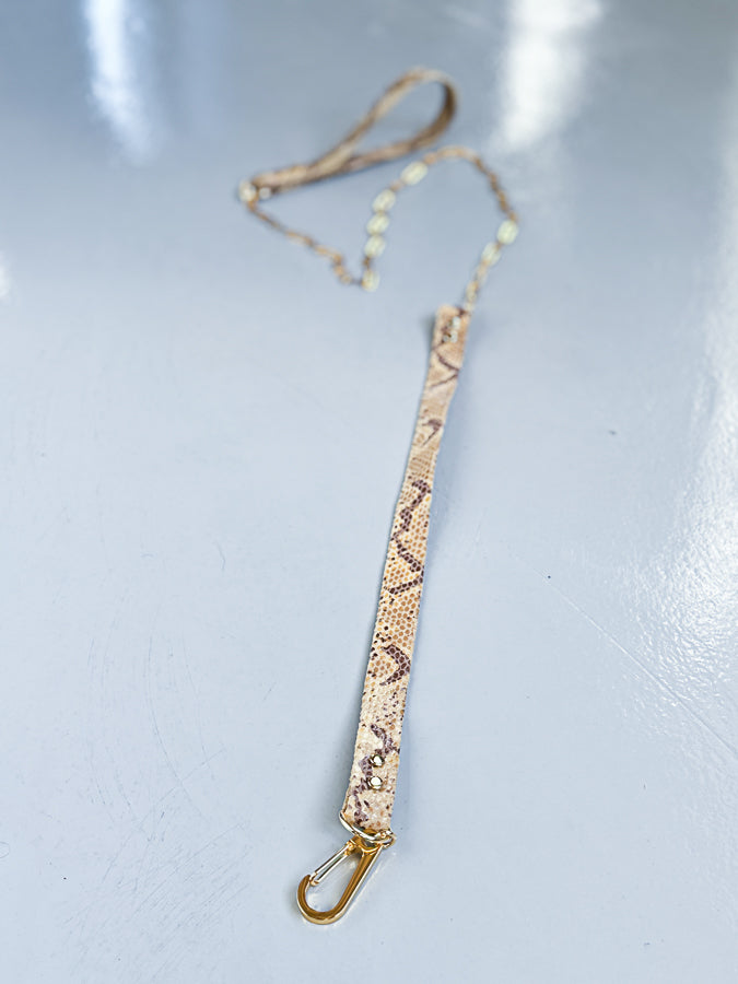 Muse Chain Leash - Luxury Leather Snake Print Dog Leash with Gold Plaited /Silver Stainless Steal Chain