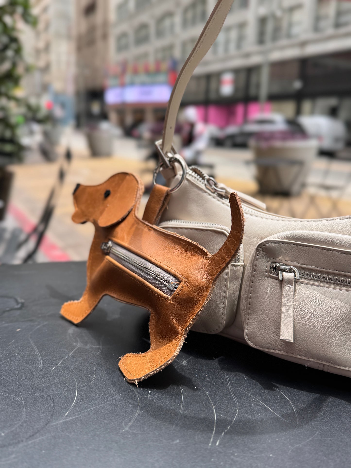MOMO - Repurposed Leather Bag Charm with Zipper | Muse et Moi