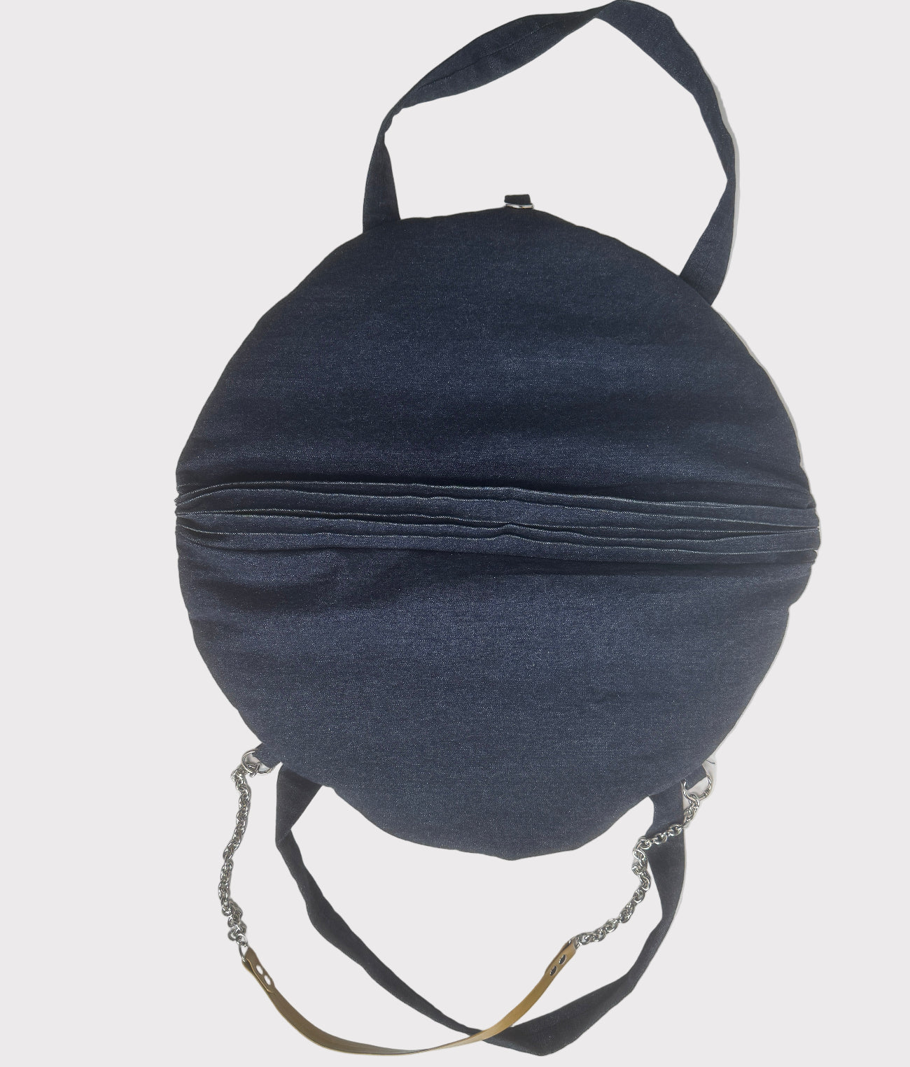 Dark blue fabric tote bag with a strap