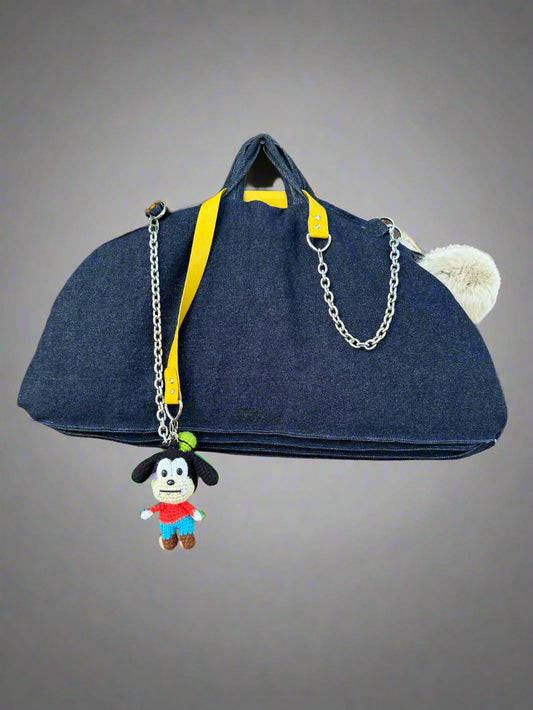The-2-Zipper-Convertible-Laptop-Bag-and-Lapdog-Bed-folded-with-shoulder-strap-made-of-denim